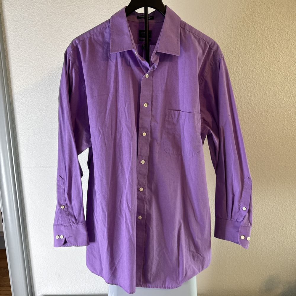 Arrow Mens Wrinkle Free Oxford Long Sleeve Shirt Purple Check Pattern Size 17.5